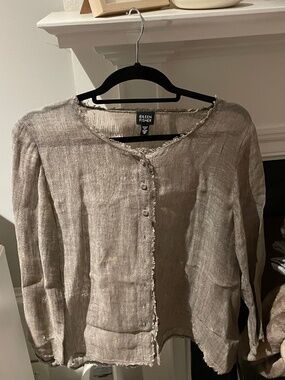 Eileen Fisher Linen Gauze Raw Hem Top Size M